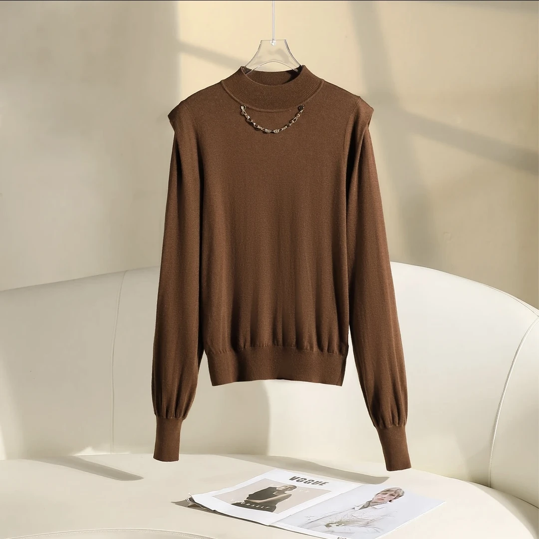 半高领针织打底上衣女2024冬款新款气质显瘦设计感毛衣1038