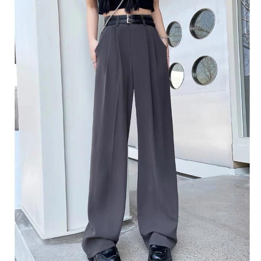 双腰带春秋款高腰显瘦气质西裤韩版百搭裤子垂感休闲裤拖地裤
