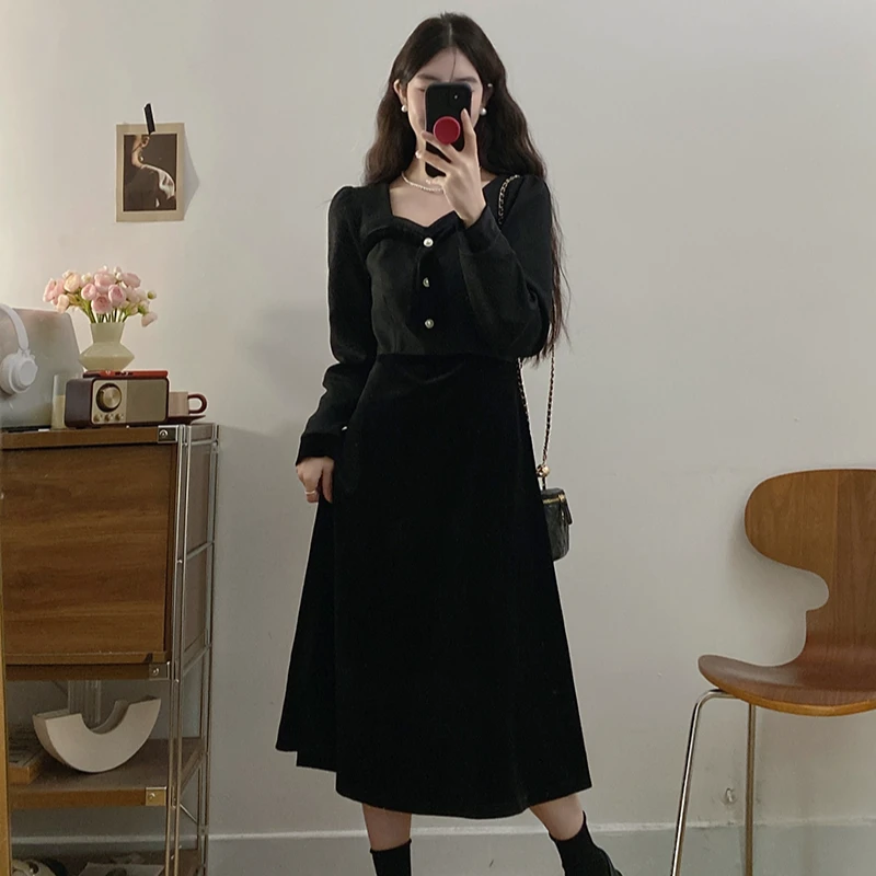 秋冬新款胖mm大码女法式高级感拼接修身显瘦丝绒连衣裙20809