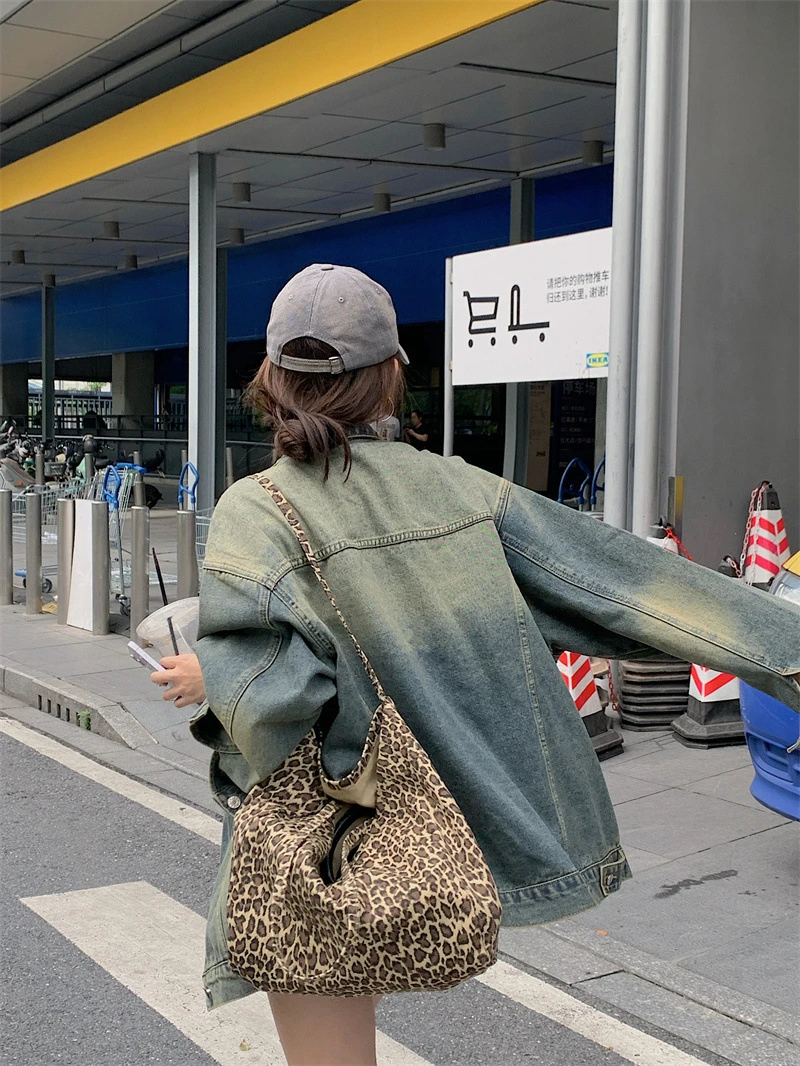 水洗复古美式牛仔外套女高街潮牌宽松情侣休闲宽松百搭上衣8659