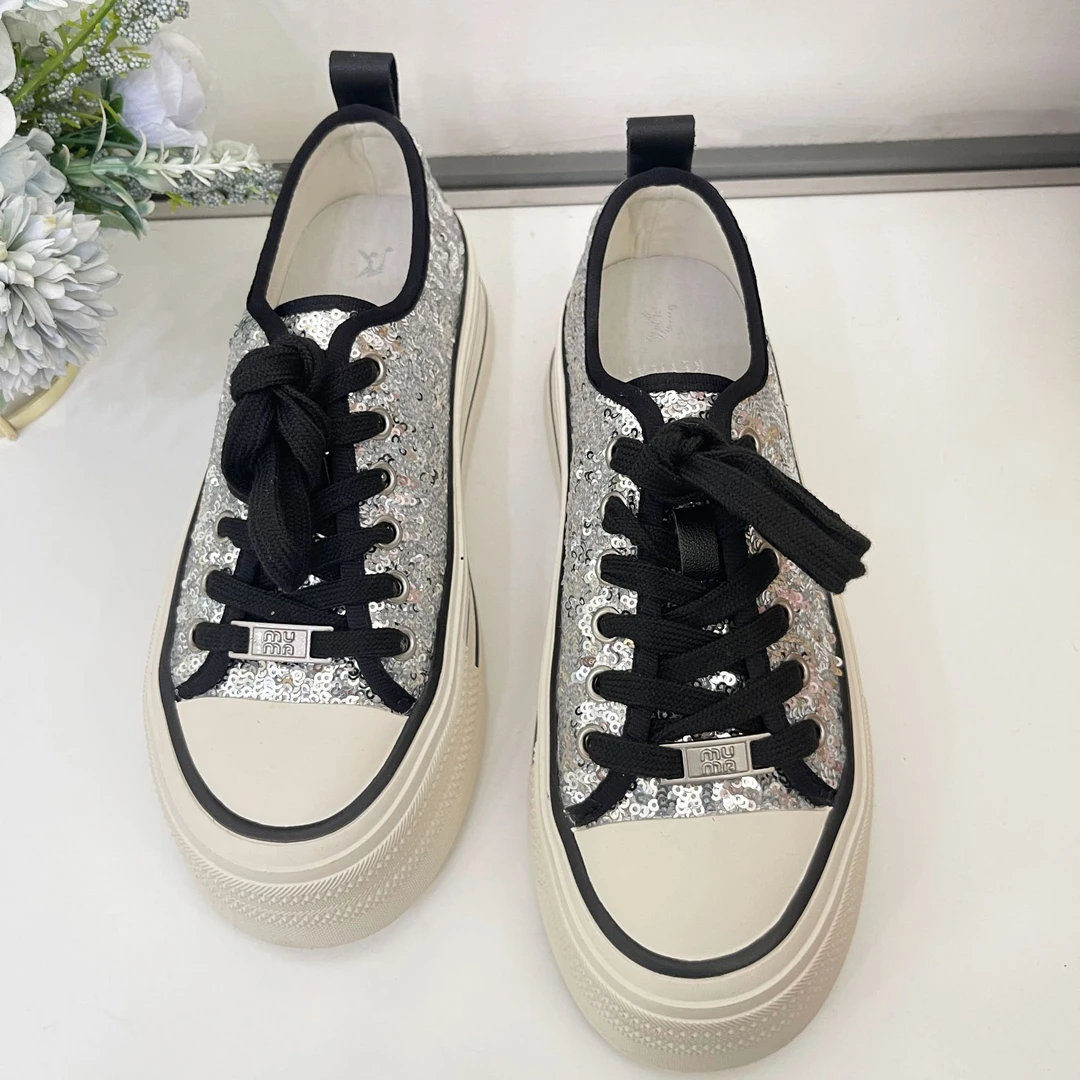 KYL可依莱-亮片厚底内增高帆布鞋百搭4XXL1006