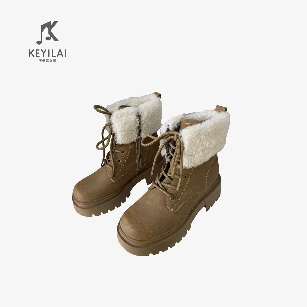 KYL可依莱-厚底雪地靴粗跟圆头系带保暖马丁靴3DXL1201