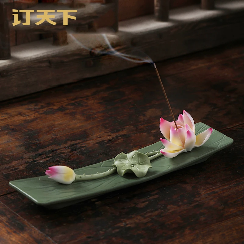 《好运莲莲》创意莲花香插香座家用室内茶道禅意香薰炉手工香插摆件