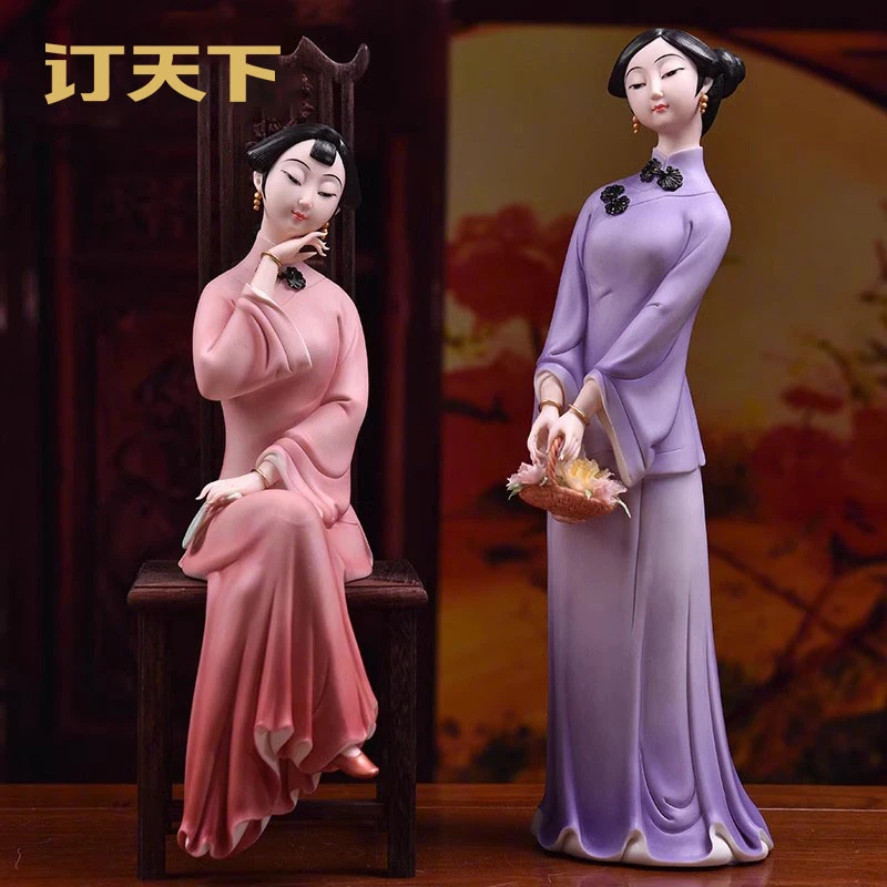 订天下《俏江南》中国风美女摆件陶瓷雕塑艺术品客厅创意装饰品