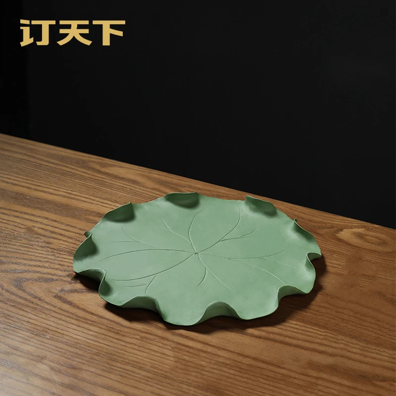 订天下 陶瓷手工荷叶摆件单荷叶 创意桌面装饰品禅意莲花座底垫