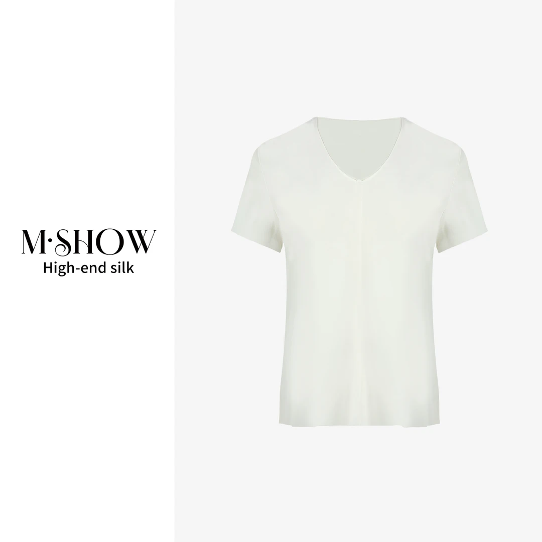 【重磅真丝】100%桑蚕丝26姆米重绉V领重磅砂洗女士短袖上衣8929C