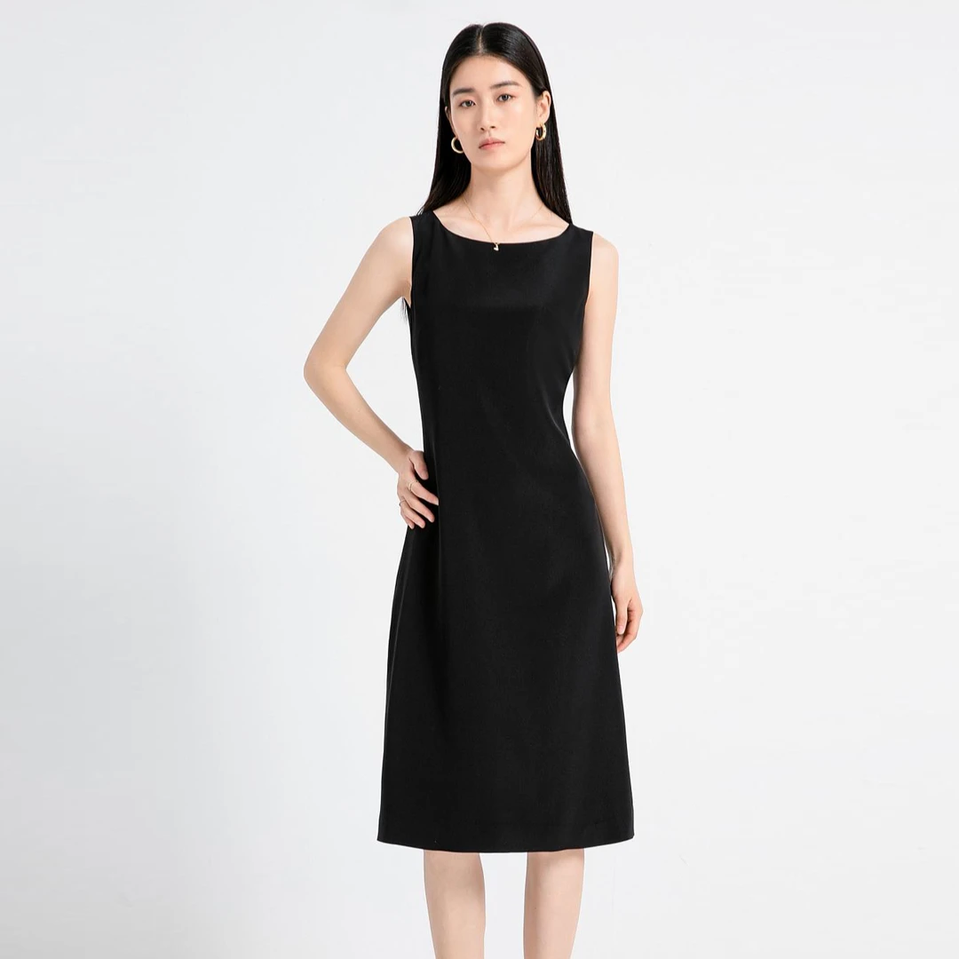 【重磅真丝】100桑蚕丝26姆米重绉外套时尚无袖女士真丝连衣裙8717L