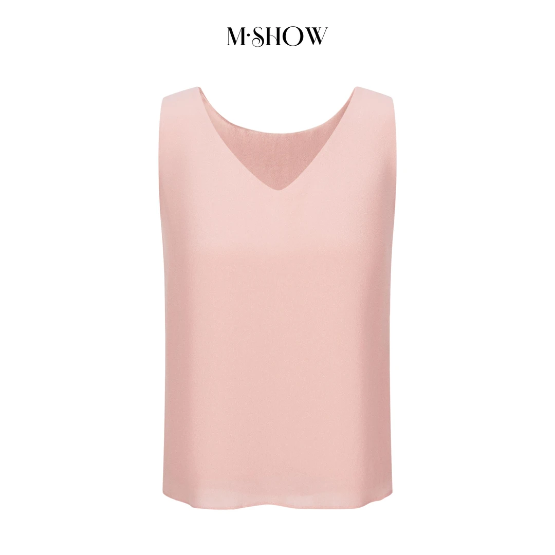 【100%桑蚕丝】23姆米鬼绉＋双绉双层V领内搭纯色圆领真丝背心8637B