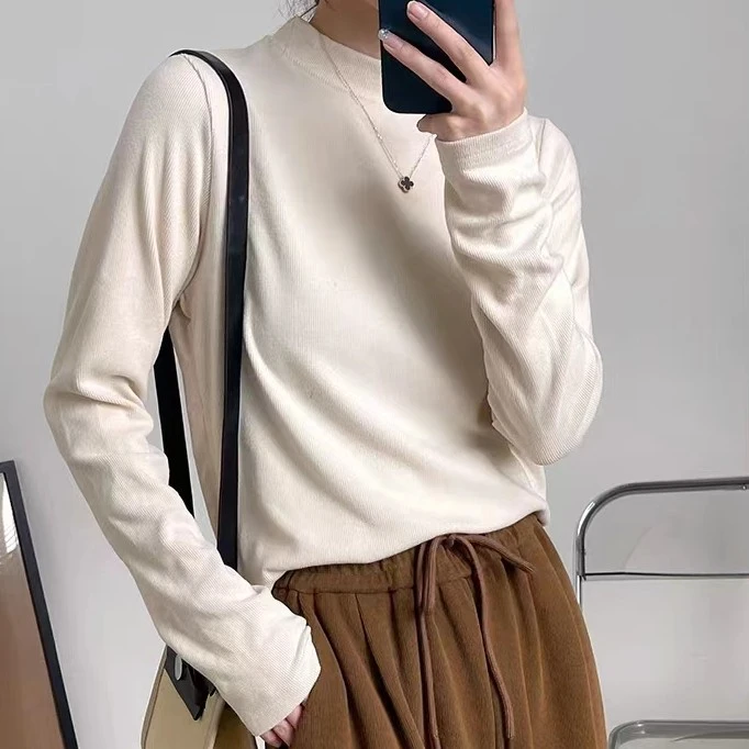 慕斯绒立领打底衫女春秋打底衫百搭ins上衣