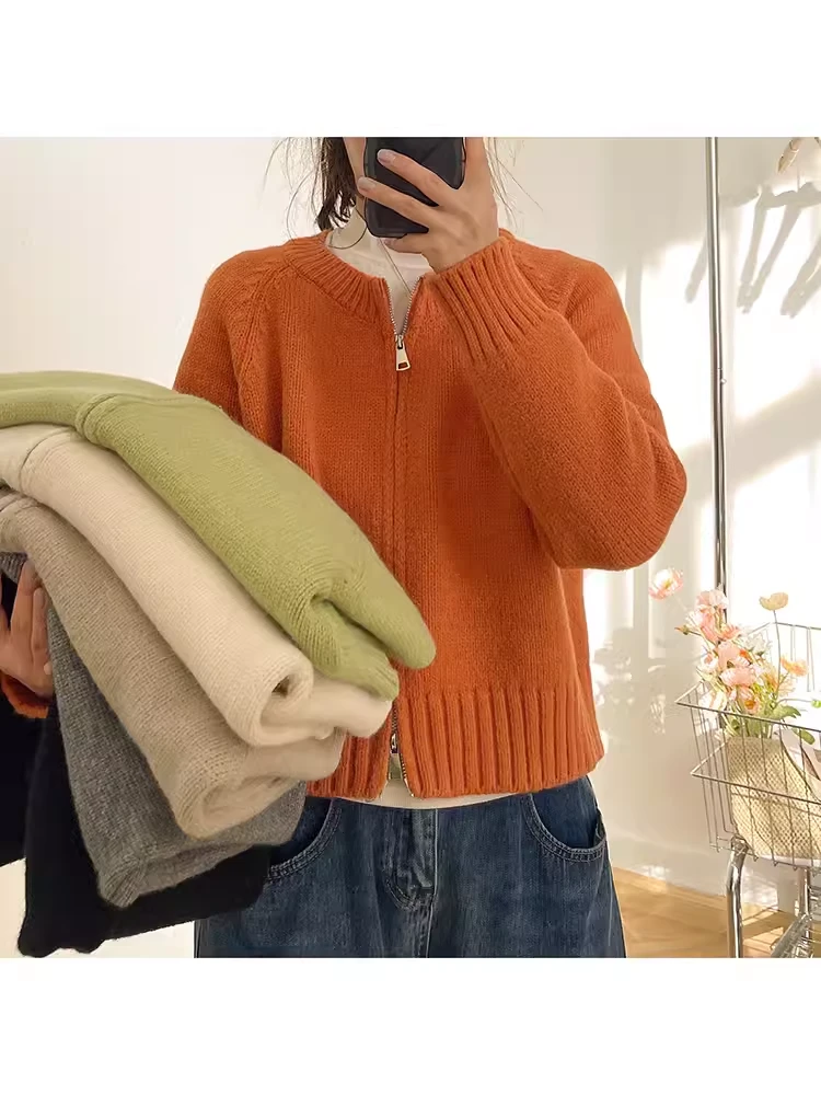 【光年】2025秋网红气质时尚韩版圆领双头拉链通勤百搭短款針織毛衣