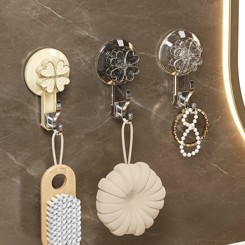 吸盘挂钩四叶草免打孔轻奢强力承重厨房浴室卫生间毛巾门后粘钩