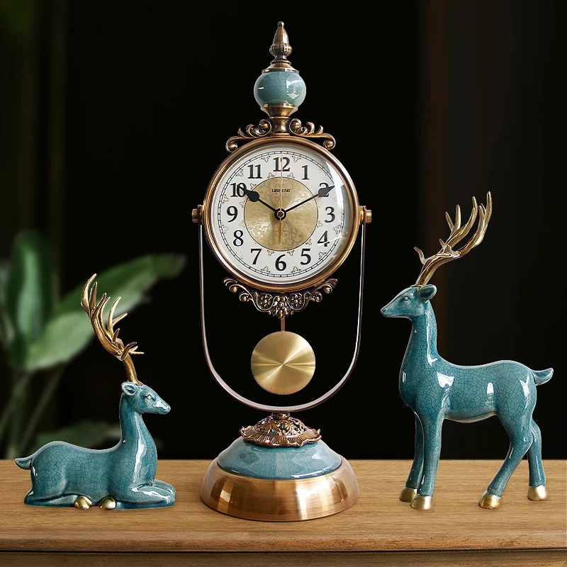 欧式装饰座钟台式桌面摆件石英钟表客厅台式坐钟美式家用轻奢时钟
