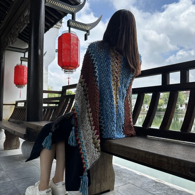 民族风披肩女百搭针织外出旅游西藏青海丽江古镇拍照打卡披肩