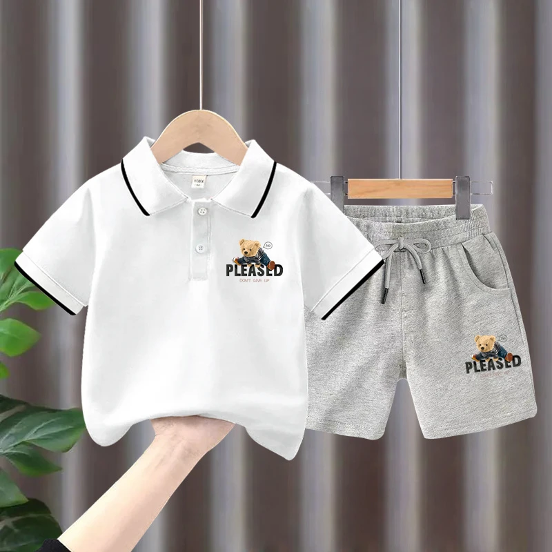 翻领短袖儿童t恤洋气运动短裤夏季男童套装女孩宝宝polo衫衣服潮