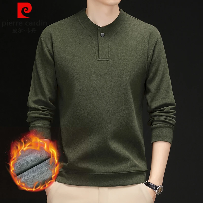 【新中式】皮尔卡丹秋冬新款男士加绒加厚保暖双面德绒卫衣打底衫