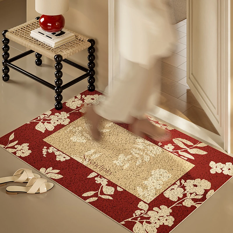 新年红色入户门地毯丝圈地垫结婚喜庆红色进门垫蹭土防滑脚垫玄关