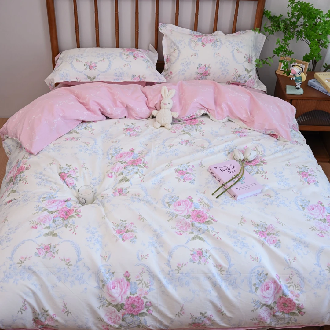 小清新ins100%全棉长绒棉斜纹活性印花家用学生宿舍三件套四件套