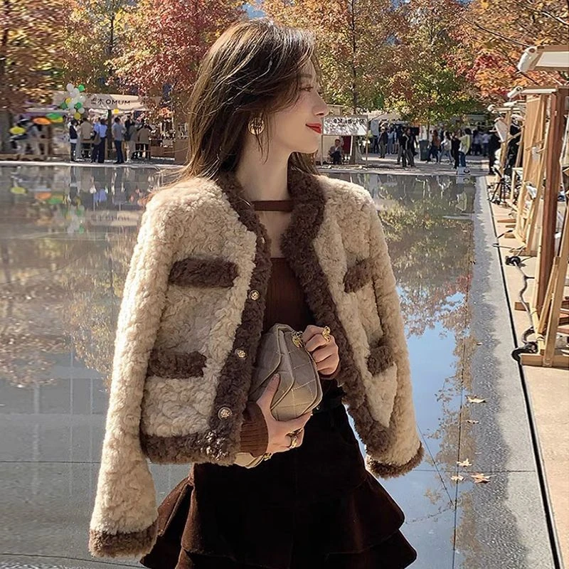1225毛毛外套女秋冬新短款小香风毛毛外套复古宽松夹棉毛绒上衣