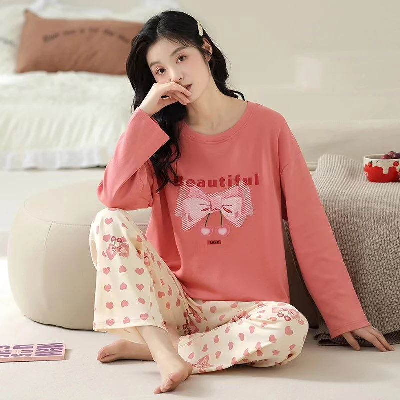 睡衣女春秋款长袖棉质休闲套头2023年新款宽松秋季休闲家居服套装