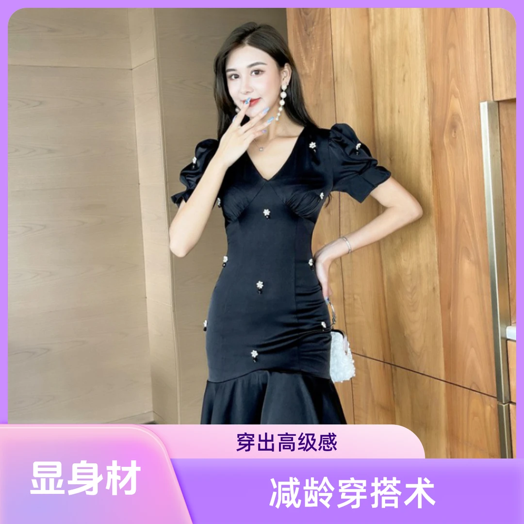 2025夏季新款高定法式复古赫本风小众轻熟风性感修身包臀连衣裙女