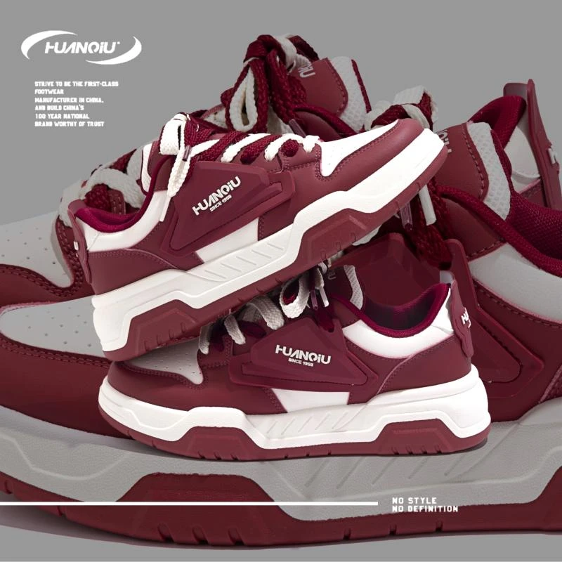 环球酒红爆款厚底板鞋男款2025新款学生潮流百搭冬季运动休闲男鞋