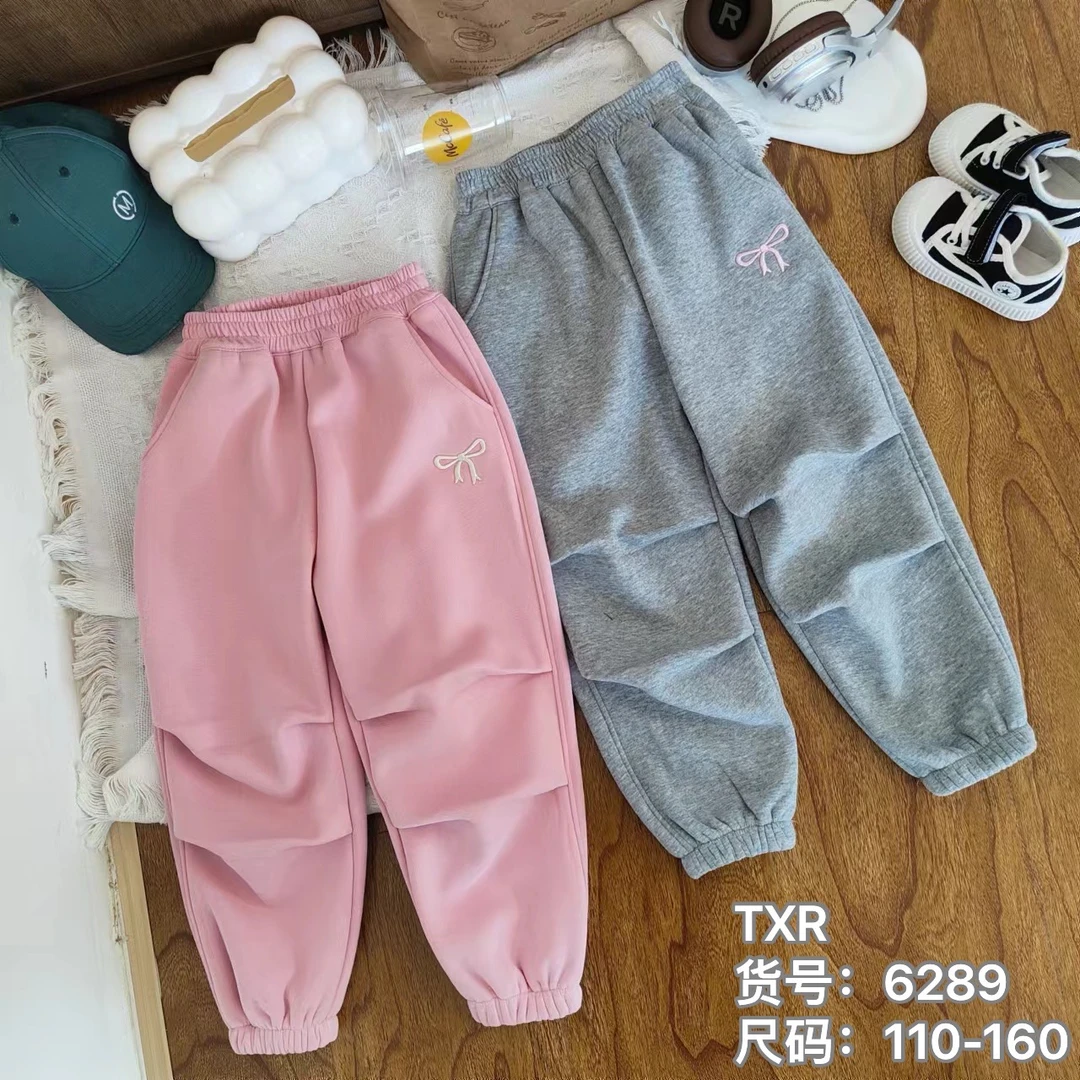 童小睿TXR6289蝴蝶结捏褶加绒卫裤洋气宽松冬季加绒卫裤女童儿童
