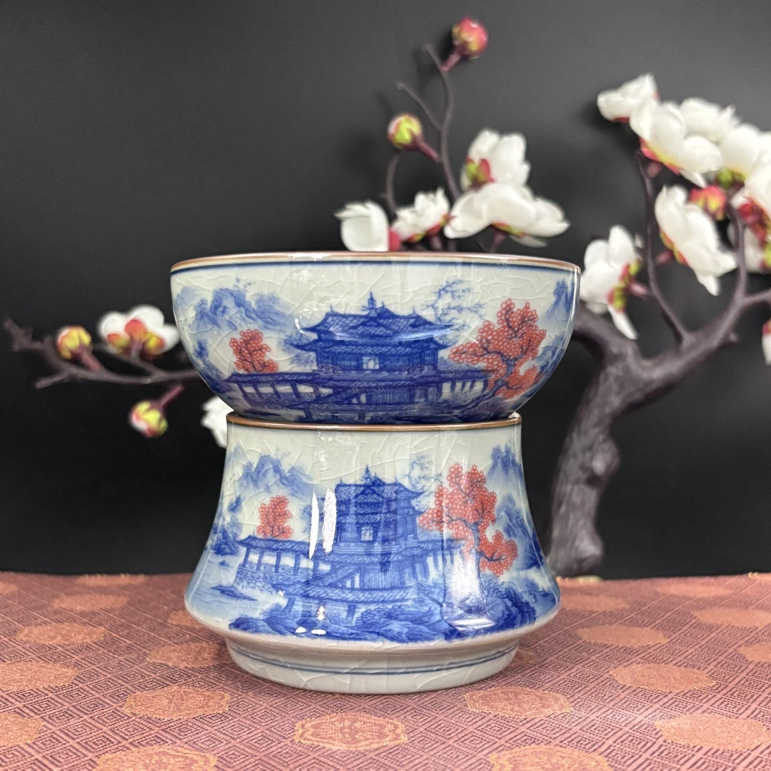 【焱匠堂】江山赋茶漏陶瓷茶具老陶泥开片高温釉下彩过滤釉里红山水