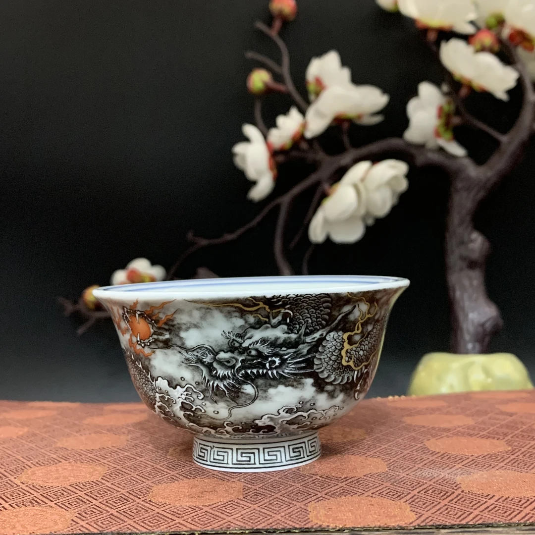 【小号】陶瓷茶具龙腾四海压手杯60-80ml茶杯主人杯家用满绘釉上彩