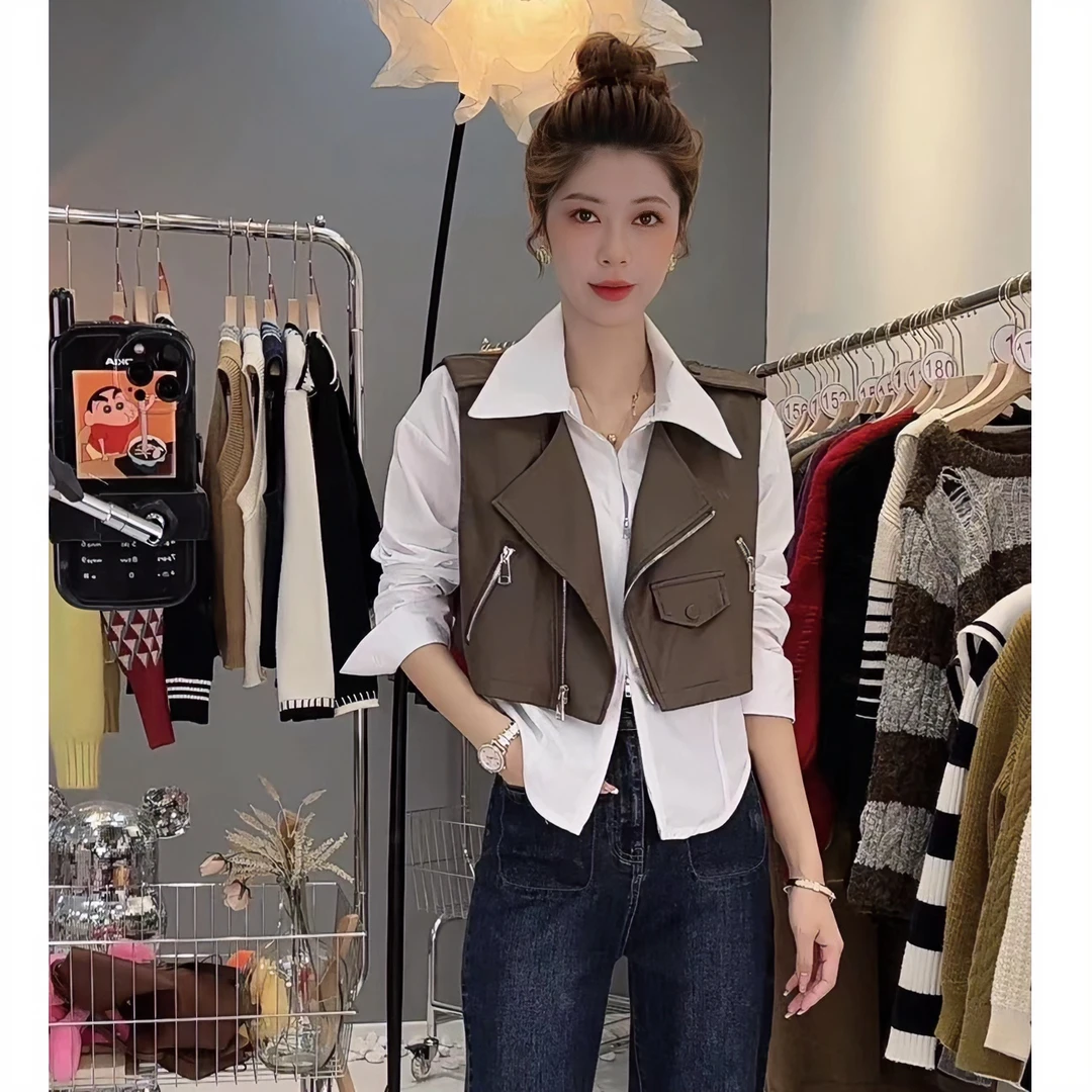 【编号163】百搭时尚韩版复古拉链皮衣马夹 2023年秋季新款