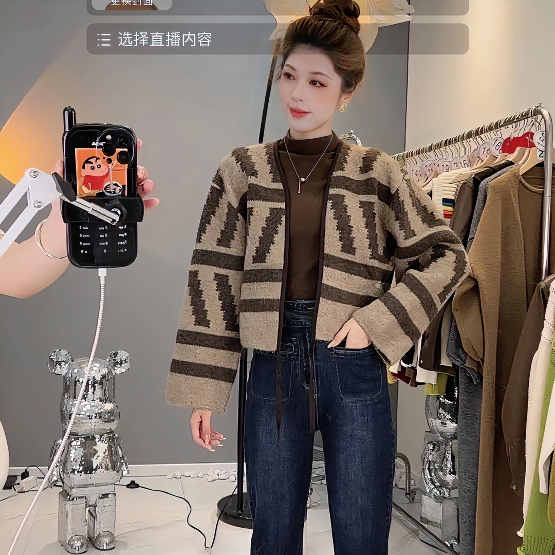 【编号223】百搭时尚撞色复古慵懒风毛衣开衫外套 2023年冬季新款