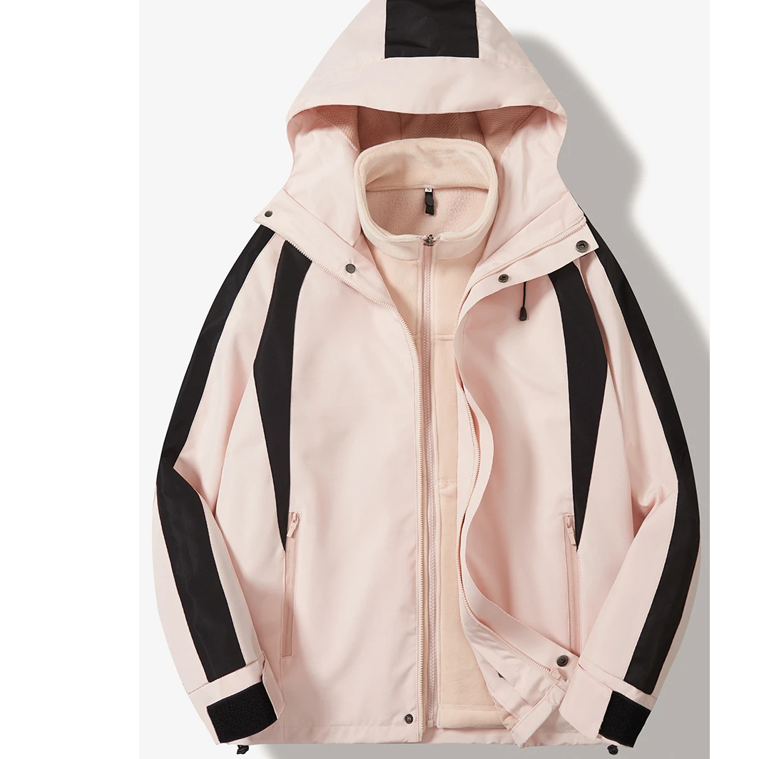 情侣款三合一防水可脱卸冲锋衣加绒加厚银狐绒春秋户外防风秋季