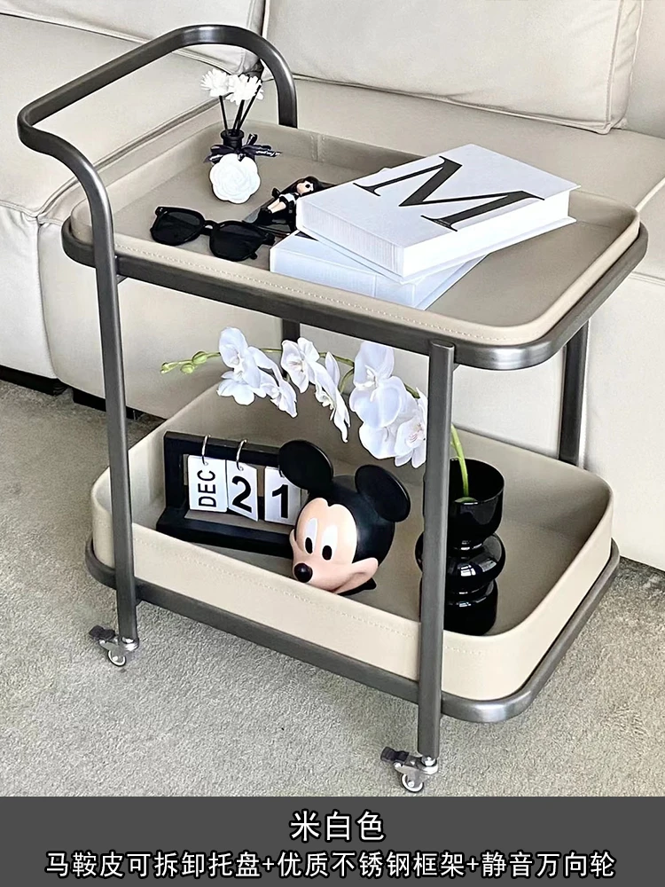 侧边马鞍皮移动沙发边几小推车家用角几侧边客厅北欧网红可储物