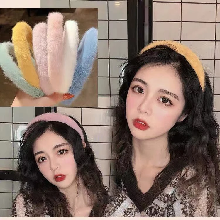 2024新款发箍女可爱糖果色粗毛发卡韩国气质简约网红头饰毛绒头箍