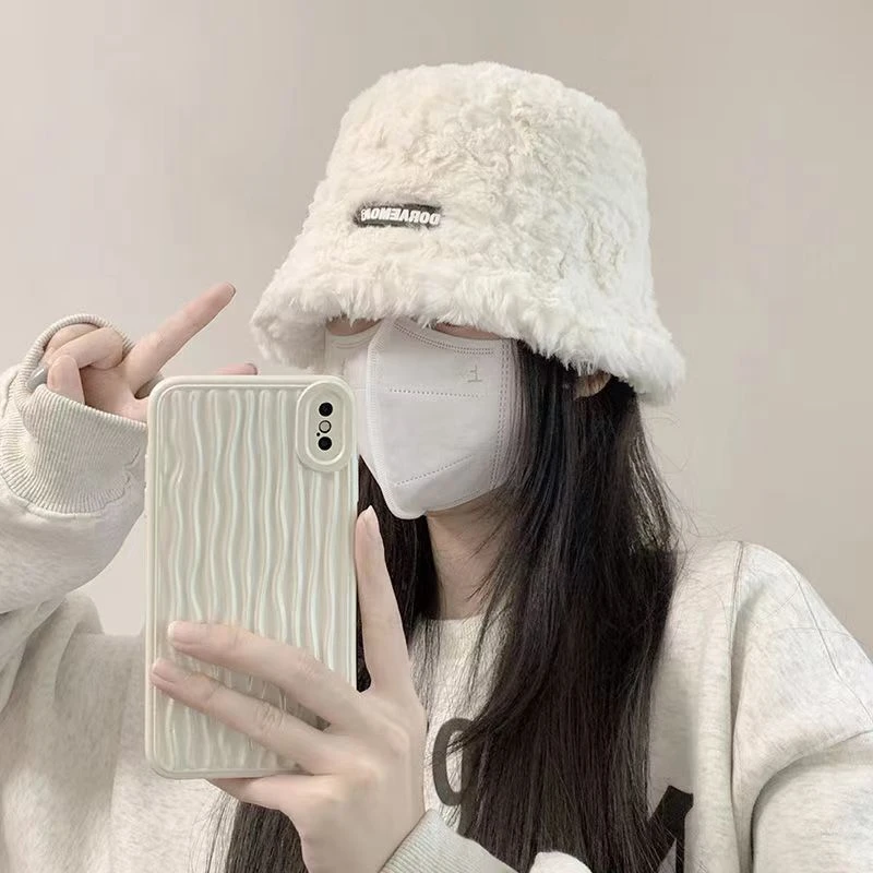 秋冬韩版羊羔毛渔夫帽女毛茸茸加厚保暖帽百搭时尚网红显脸小桶帽