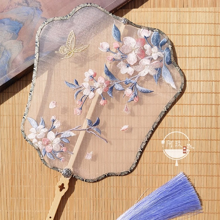 海棠花团扇古风单面刺绣宫扇舞蹈扇子汉服宫廷拍摄道具
