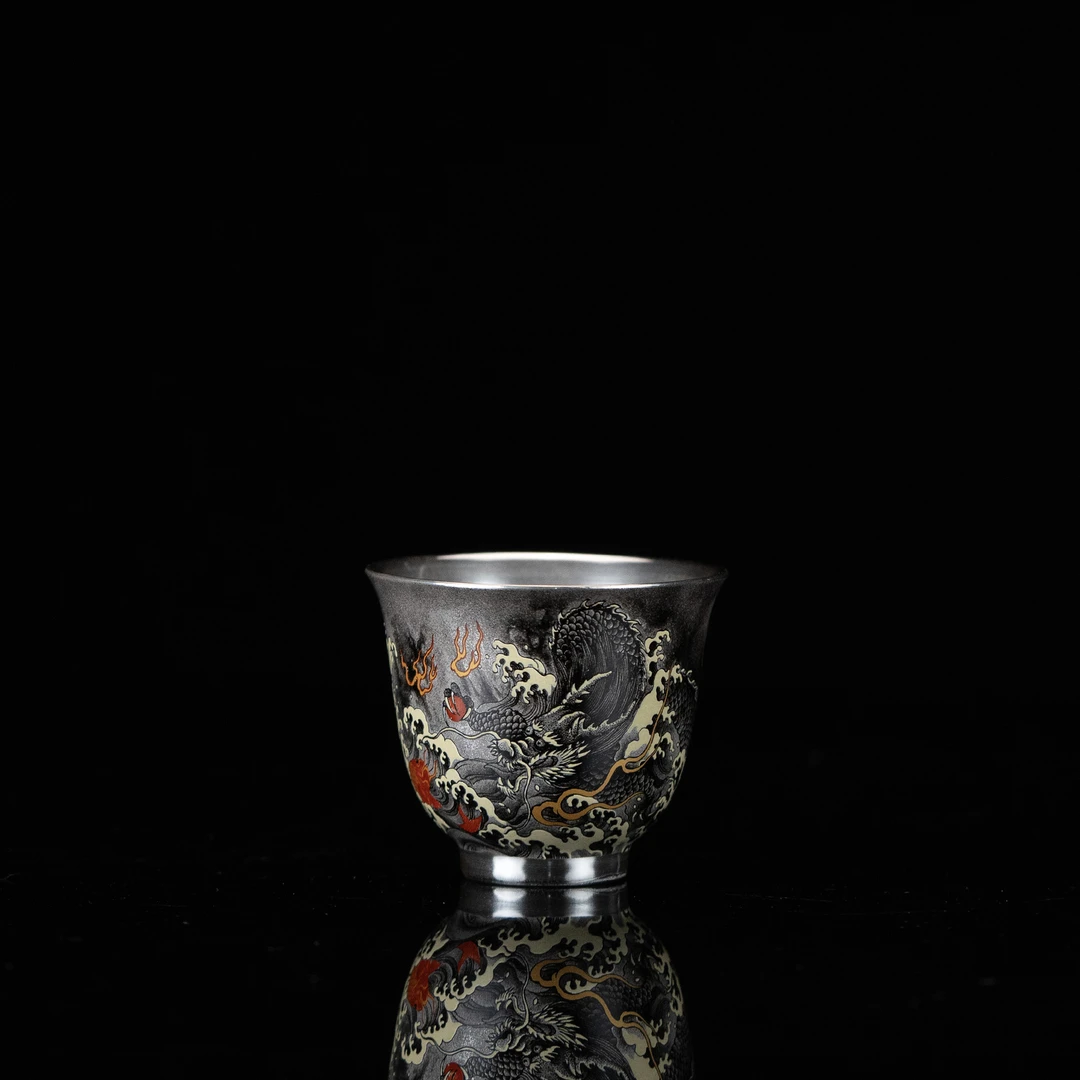 【利贞｜墨龙闻香杯】纯手工鎏银墨龙系列品茗杯茶具 40cc福利系列DC