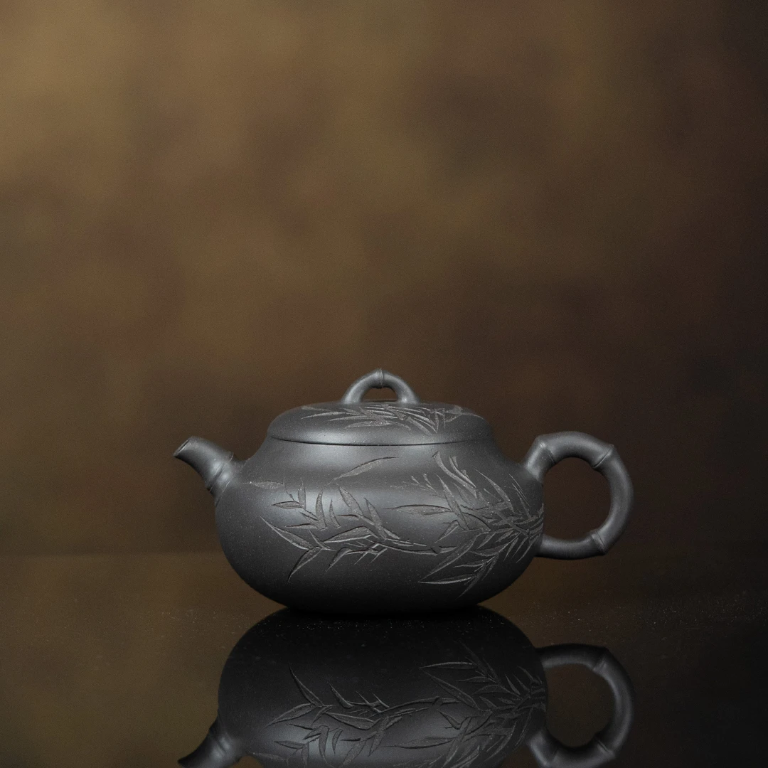 【利贞l竹枝石瓢】原矿天青紫泥 约200cc 手工制 紫砂壶 茶具ZH