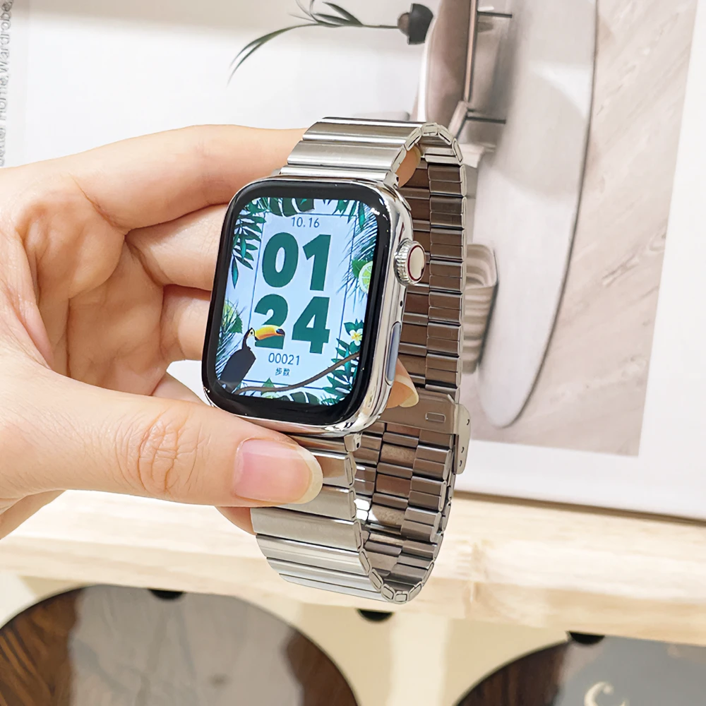 竹节不锈钢金属表带适用iwatchs8s9seultra45/49mm回环式表带22mm