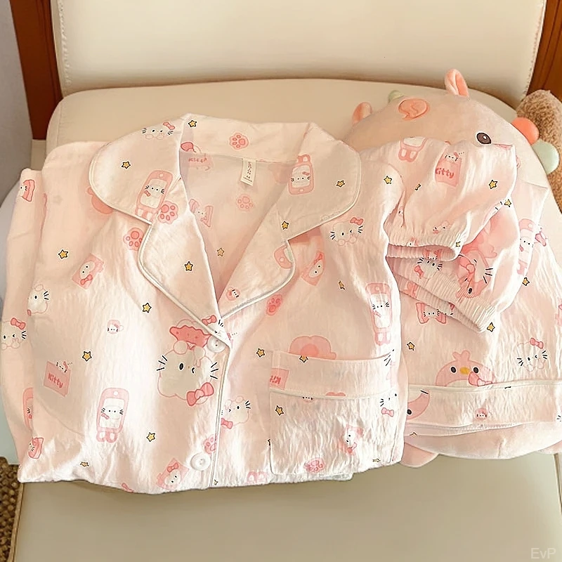 云朵棉长袖长裤卡通睡衣套装女春秋可爱学生家居服可外穿两件套装