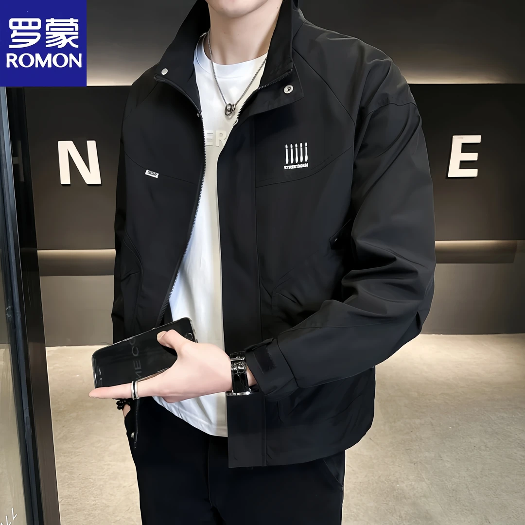 罗蒙男士春秋季潮牌新款时尚夹克青年立领工装褂子高档百搭外套男