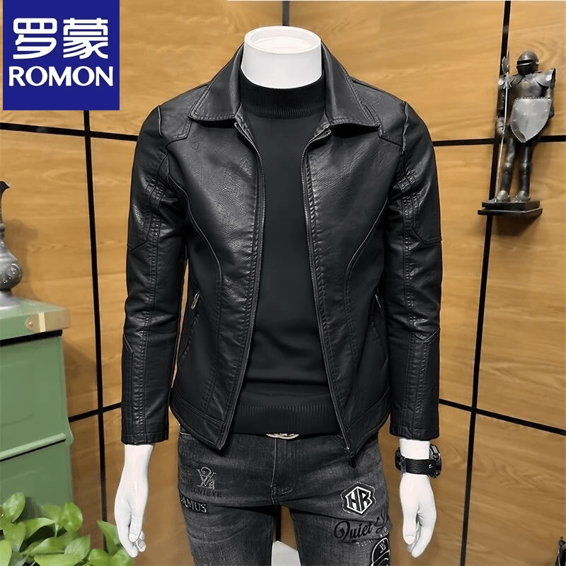 Romon/罗蒙新款海宁男士春秋新款复古机车皮夹克休闲时尚外套潮牌