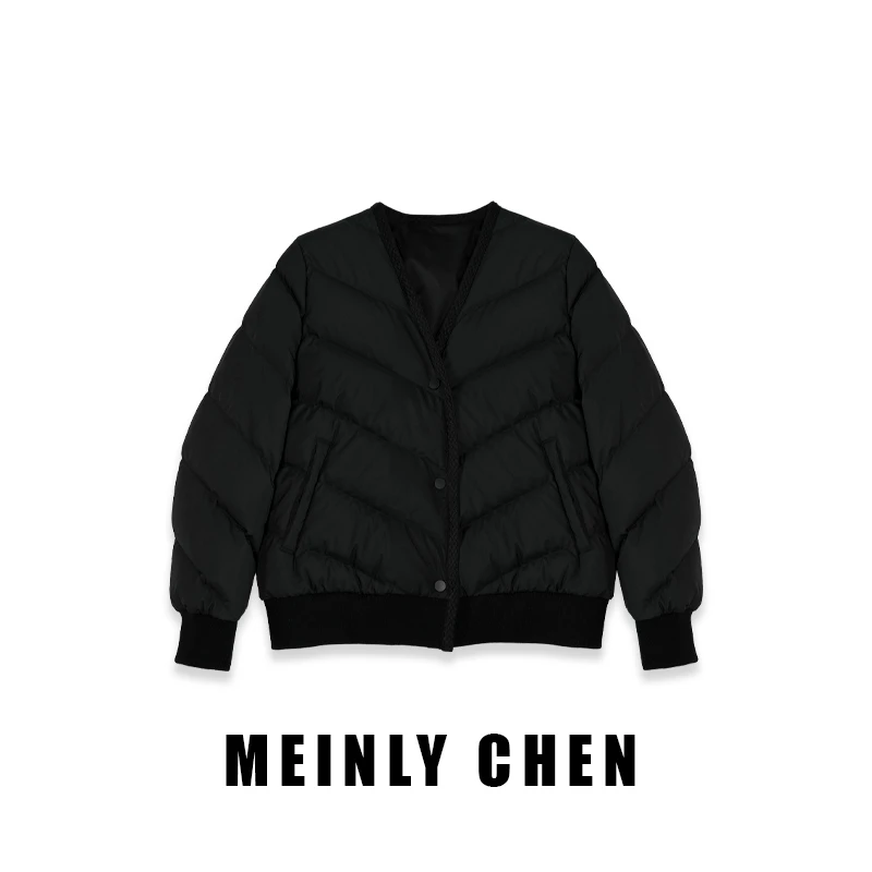 【MEINLY  CHEN】高端设计师款时尚休闲百搭显瘦V领鹅绒服824718