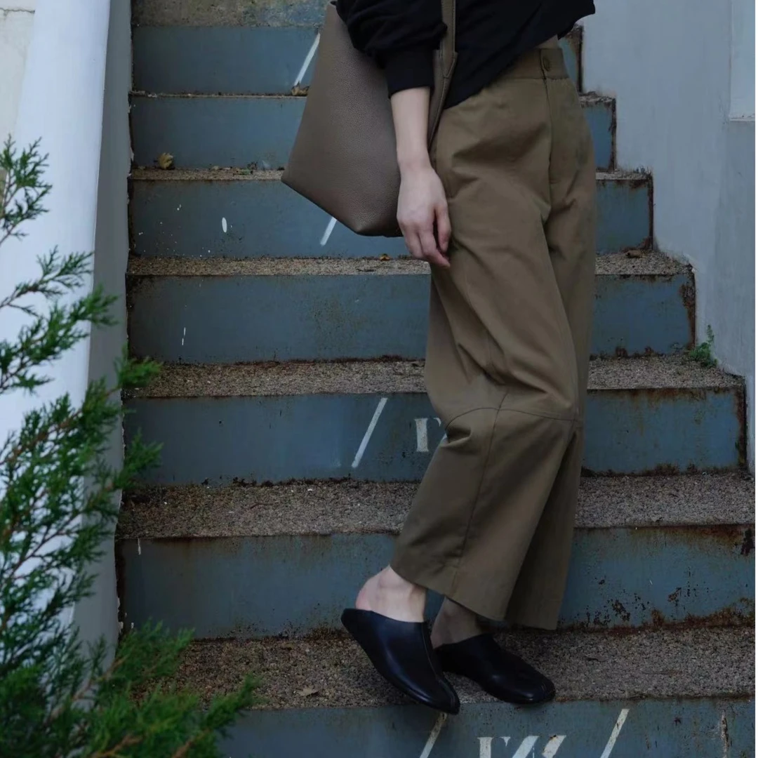 【MEINLY  CHEN】【卡其八分】高端设计师款百搭松紧腰休闲裤823235