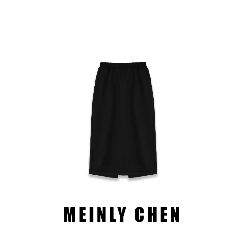 【MEINLY CHEN】【加绒加厚半裙】高端设计师款百搭黑色半裙8824629