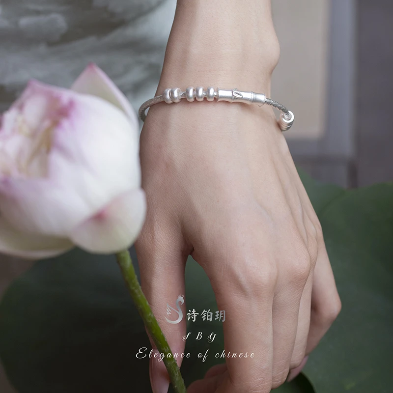 足银手镯 万贯碎银手镯 诗铂玥银饰999银 银辉璀璨中式原创小众