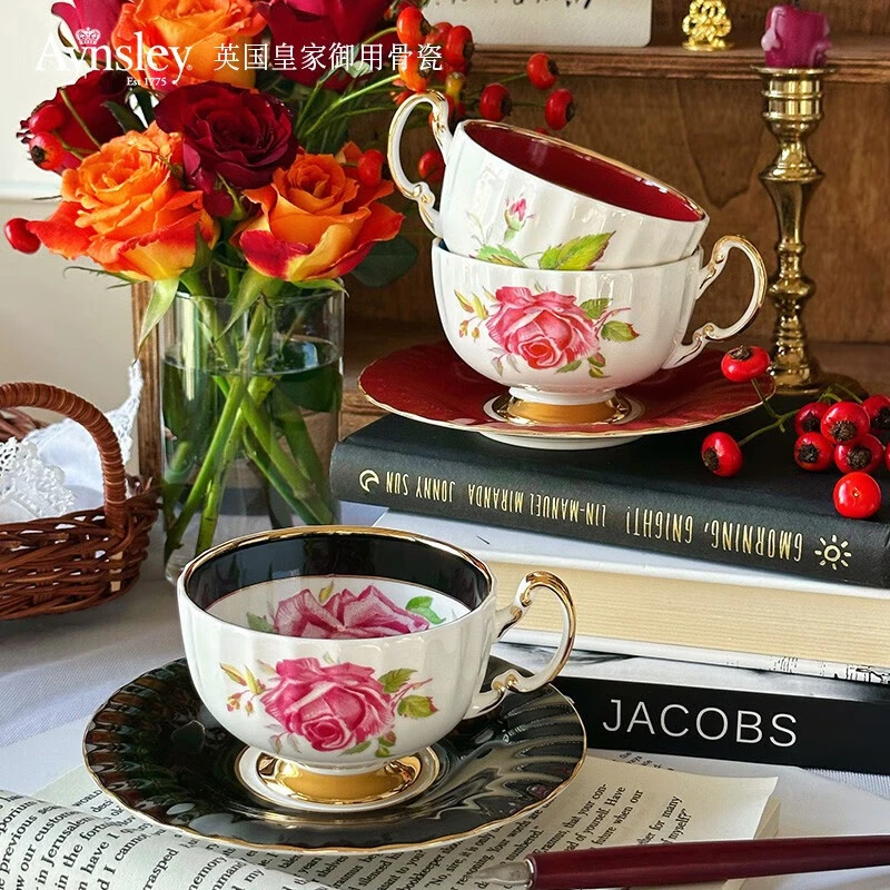 【 春游记】安斯丽Aynsley色釉西洋玫瑰奥本杯骨瓷咖啡杯茶杯