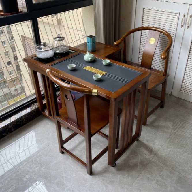 1m旋转茶桌阳台喝茶桌茶车实木家用茶台功夫茶几客厅折叠泡茶桌