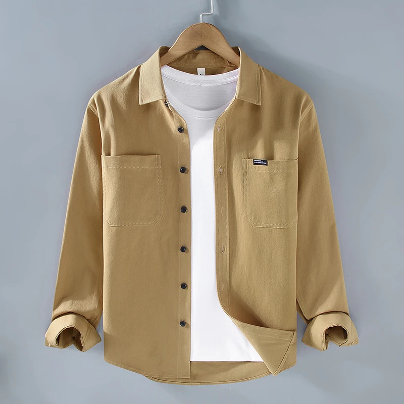 秋季新款纯棉长袖衬衫男士返潮复古休闲百搭简约工装衬衣男外套