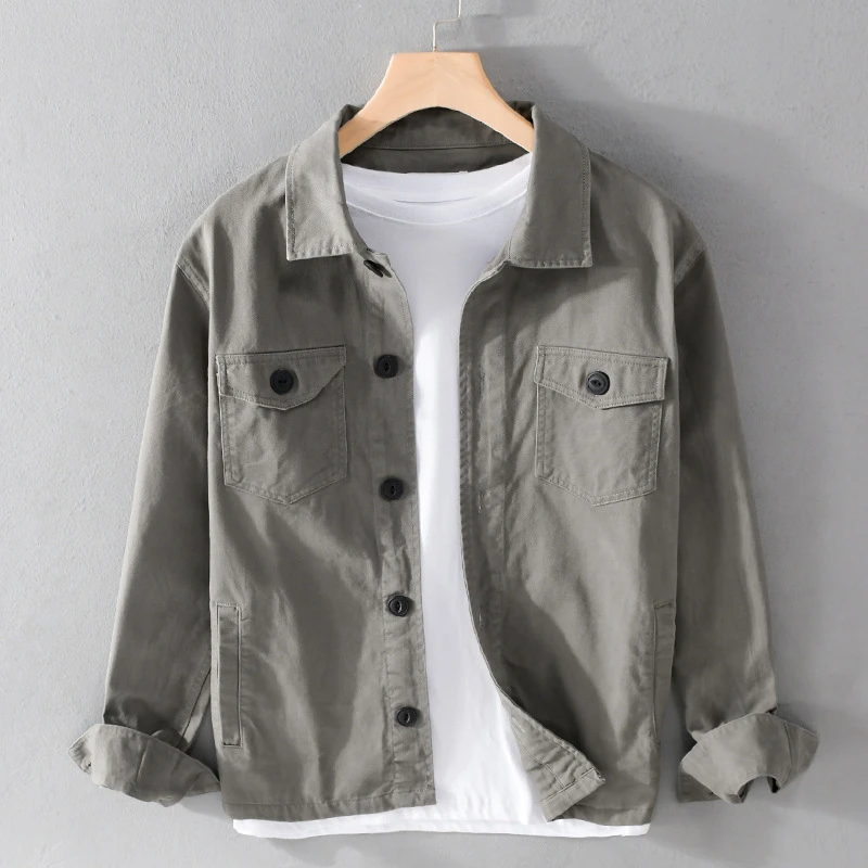 春季新款夹克外套宽松休闲纯棉青年衬衣工装外套日系复古百搭潮流