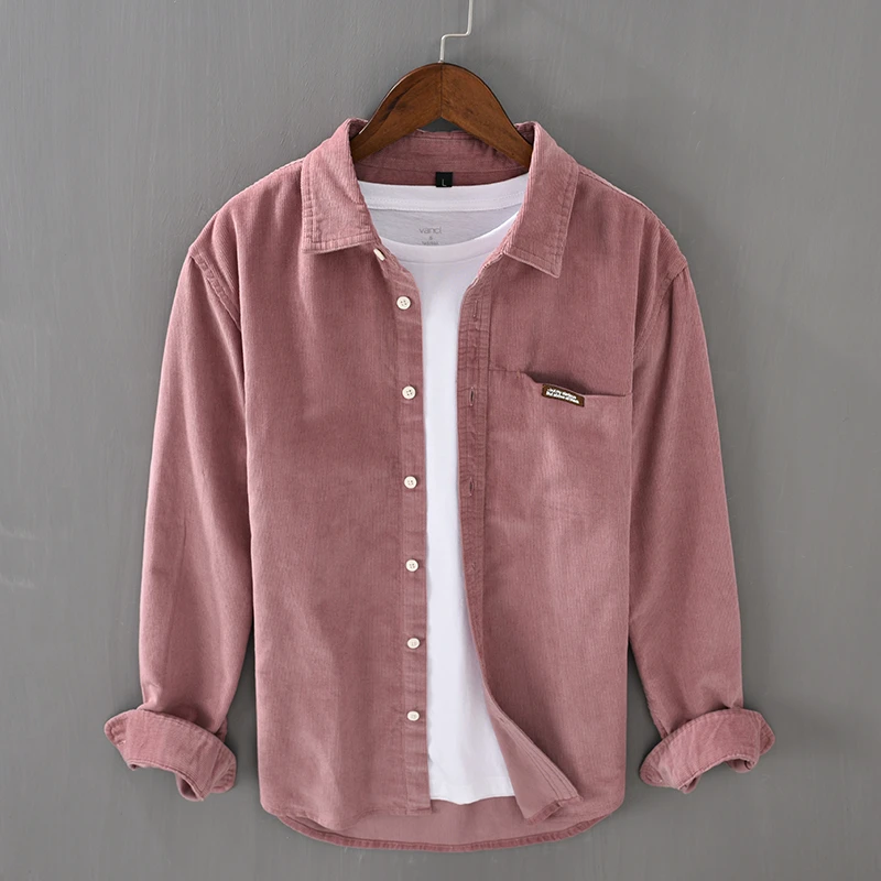 日系灯芯绒长袖衬衫男秋冬装休闲内搭上衣宽松保暖条绒纯棉衬衣潮